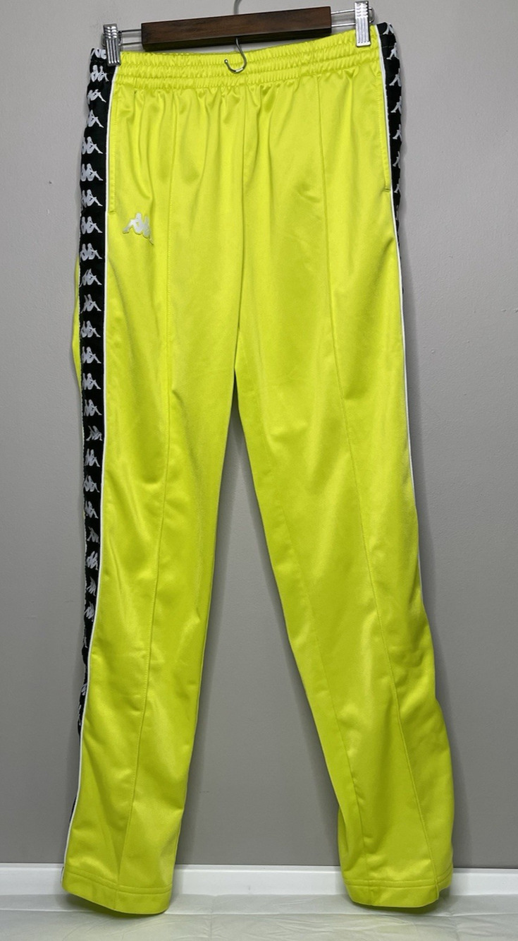 Kappa Track Pants Men's Large Neon Yellow Logo Tape Athletic Joggers Soccer Y2K
